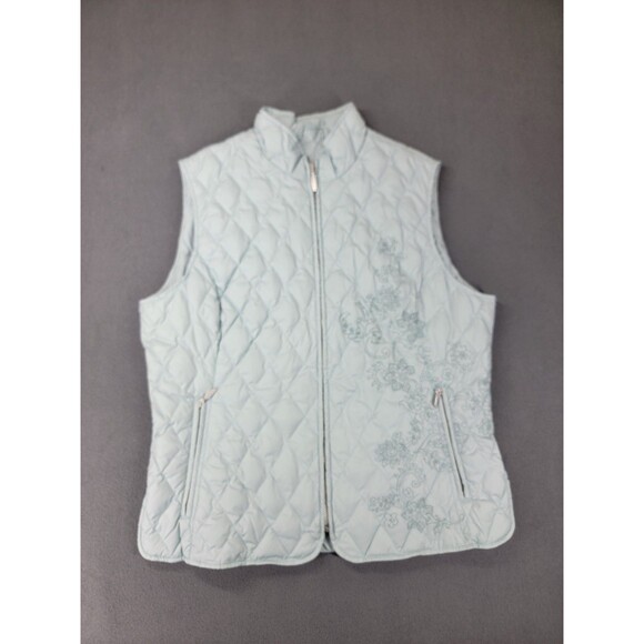 Eddie Bauer Jackets & Blazers - Eddie Bauer Quilted Vest Womens Large Light Blue Premium Goose Down Floral Zip